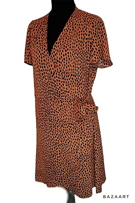 J. Crew Wrap Dress With Tie Belt Burnt Orange Black  Leopard Animal Print Size 8 • $21.50