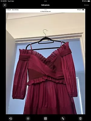 Zimmerman Dress Burgundy Red Size 3 (12) Pleated Off Shoulder Style Midi • $299