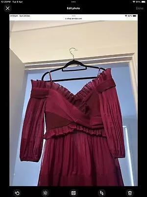 Zimmermann Dress Burgundy Red Size 3 (12) Pleated Off Shoulder Style Midi • $299