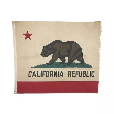 Vintage Cotton California Republic State Bear Flag Cloth Banner Old American USA • $349