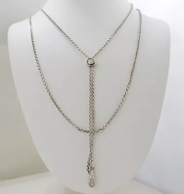 ANTIQUE 850 STERLING  SILVER 51  POCKET WATCH SLIDE CHAIN NECKLACE 17.7g • $125