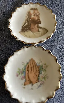 Vintage Miniature Religious Dishes Jesus And Praying Hands Gold Edging • $15