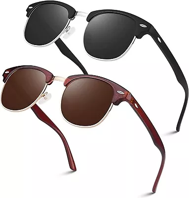 Polarised Semi-Rimless Sunglasses For Men WomenDark Half Frame UV400 Protection • £8.95