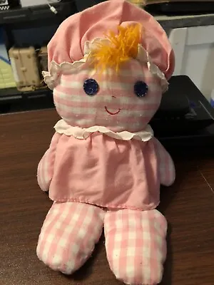 1975 Vintage Fisher Price Lolly Doll Pink Gingham Plaid Cloth Girl Rattle 420  • $9.50