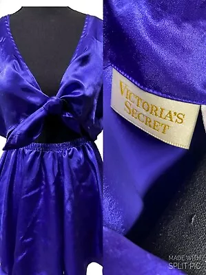 Vintage Victorias Secret S Satin Purple Flutter Shorts Tie Crop Sissy Lingerie • $30