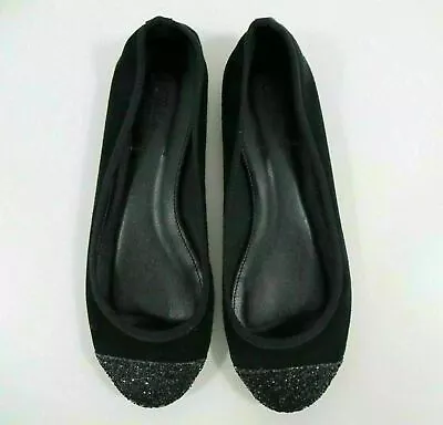 J.CREW Ballet Flats Black Cap Toe Sparkle Glitter Suede Leather Womens 6  • $34.90