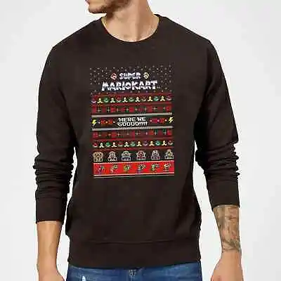 $24.38 • Buy Mens Nintendo SNES Mario Kart Xmas Christmas Novelty Retro Jumper Sweater Black