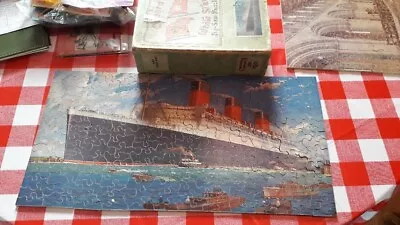 Chad Valley Wood Jigsaw Puzzle CUNARD WHITE STAR 1930s RMS Queen Mary COMPLETE • £24.99