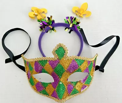 Mardi Gras Half Face Venetian Party Ball Masquerade Mask W Head Band Theater • $19.95