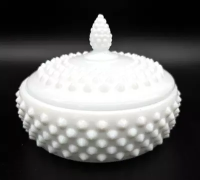 Round Hobnail Milk Glass White Trinket Dish Bowl With Lid • $34.99