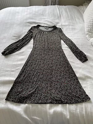 £29.99 • Buy Lovely Brora Black Red Blue WhiteFloral Stretch Jersey Dress Size 10 Long Sleeve
