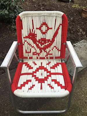 Macrame Aluminum Folding Lawn Patio Chair Road Runner Red Vintage • $60