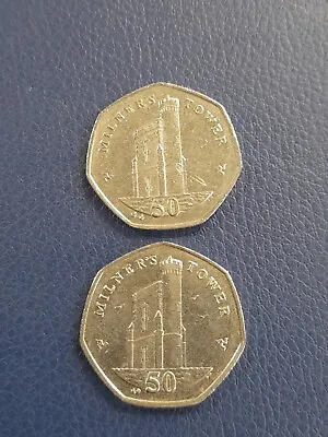 Milners Tower 50p Coin Isle Of Man 2008 And 2009 • £7.20