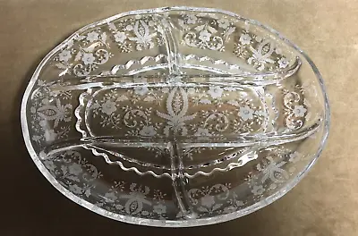 Vintage New Martinsville/ Viking Glass Prelude Etched Five (5) Part Serving Tray • $8.50