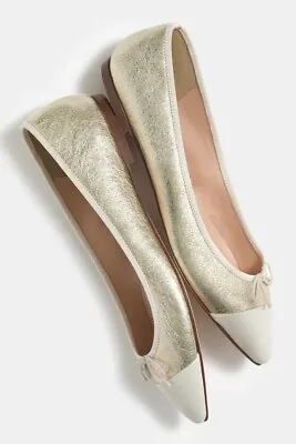 J. Crew Gold & Ivory Leather Cap-Toe Flat Ballet Style Shoes Size 9M BNIB • $85