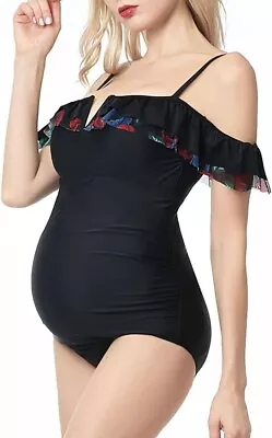 MOMO Maternity Swimsuit Size {XL} UPF 50/ One Piece/Ruffle Trim • $18