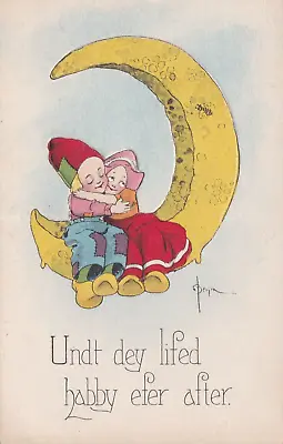 £1.94 • Buy Little Dutch Boy & Girl Hugging On The Moon Comic Romance Postcard 1910's