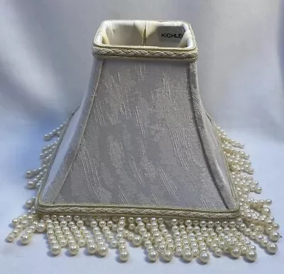 Kichler 7  Chandelier Mini Clip On Lamp Shade Beige Trimmed With Pearl Beading • $9