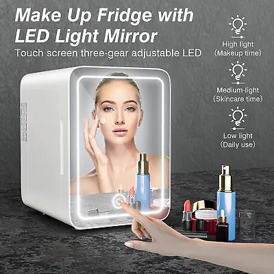 Mini Skincare Fridge For Bedroom Office And Car 8L LED Mirror Cooler And Warmer • $69.34