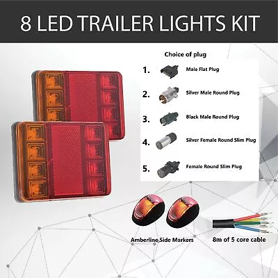 $32.43 • Buy 2 X 8 LED TRAILER LIGHTS KIT, 1 X Trailer Plug, 8M CABLE, 2 X Side Marker 12V