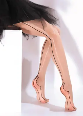 $33.61 • Buy Pantyhose Open To The Inside Leg Naughty Sexy Flesh Seam Black Cuban Heels