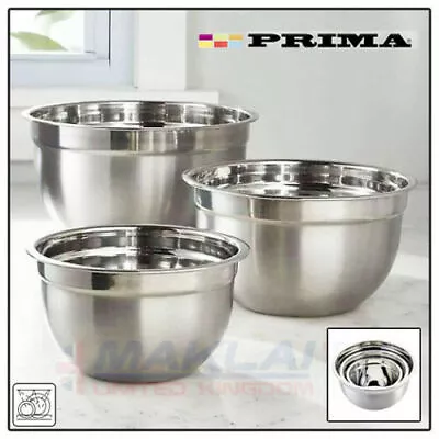 £12.97 • Buy Set Of 3 MIXING BOWL SET Stainless Steel 18/22/26cm Small Large Deep Metal Dish