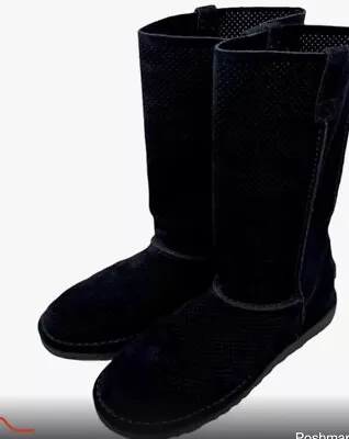 UGG Classic Unlined Tall Perforated Black Leather Boots Size US 10 Women • $76.49