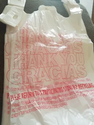 THANK YOU T-Shirt Bags 10 X 5  X 19  White Plastic Shopping Bag 50 Count • $7.49