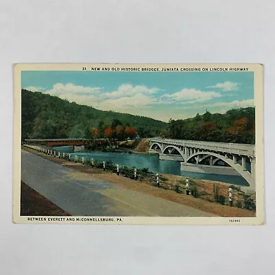 Postcard Pennsylvania McConnellsburg Everett Bridge Juniata Lincoln 1933 • $1