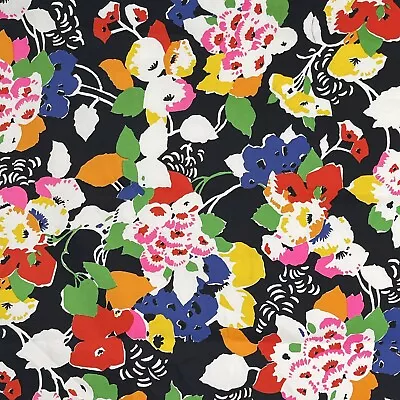 Vtg 70s Flower Power Fabric Remnant Cotton Canvas Pink Green Black 1/2 Yd X 45  • $8.99