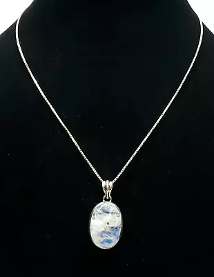 Vintage Sterling Silver 925 Italy Large Oval Moonstone Pendant Necklace Jewlery • $29.99