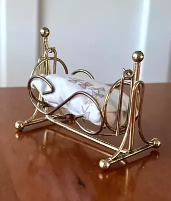 Vintage Dollhouse Miniature Brass Doll Baby Swing / Cradle / Crib / Bassinet • $14