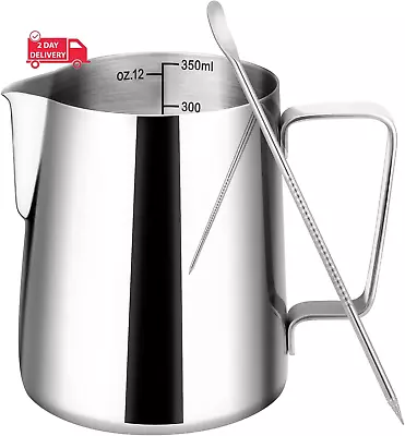 Milk Frothing Pitcher 12Oz Milk Frother Cup With Clear Scale 304 Stainless Ste • $15.24