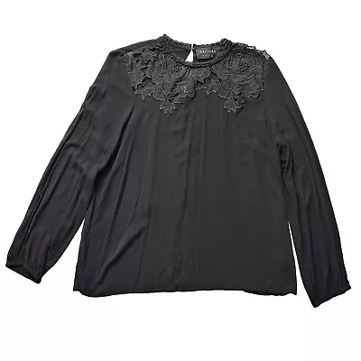 DECJUBA Womens Top Size 14 Long Sleeve Black Lace Detail Key Hole Back Blouse • $29.95