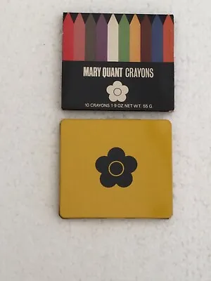 MARY QUANT X 10 PASTEL MAKE-UP CRAYONS IN TIN WITH CARD SLIDE COVER  (1960s) • £69.99