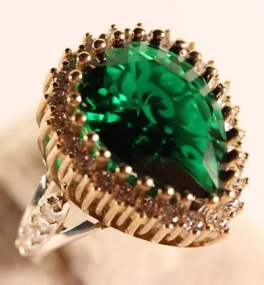 Hurrem Style 925k Sterling Silver Turkish Handmade Jewelry Emerald Ring • $42.50