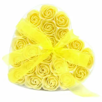 Set Of 24 Soap Flower Heart Box Yellow Roses Gifts For All Occasions Home Decor • £10.99