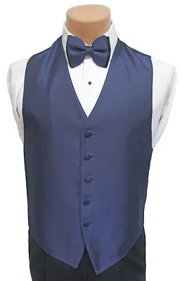 $8.99 • Buy Men's Navy Blue Jean Yves Tuxedo Vest & Bow Tie Formal Wedding Cruise Prom 