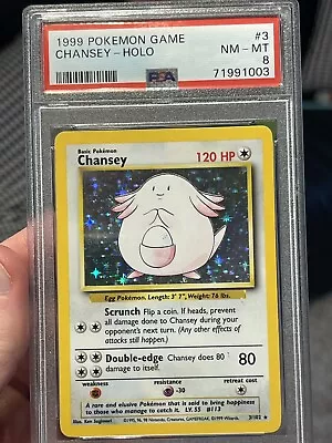 1999 Vintage Pokemon Chansey Base Set Unlimited Holo Rare #3 PSA 8 • $75