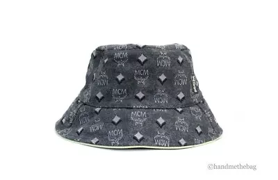 MCM Visetos Dark Grey Recycled Polyamide Cotton Blend Monogram Logo Bucket Hat • $219