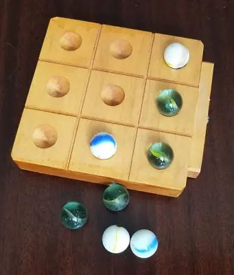 Vintage Wood Tic Tac Toe With Marbles Game • $10