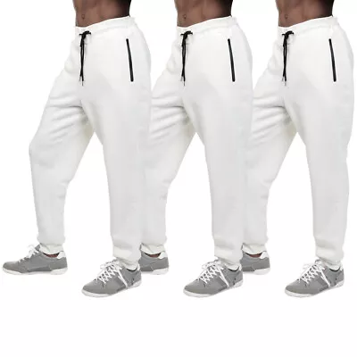 3 Pack Men's Fleece Lined Slim Fit Casual Tech Jogger Sweatpants Zipper Pockets • $37.99