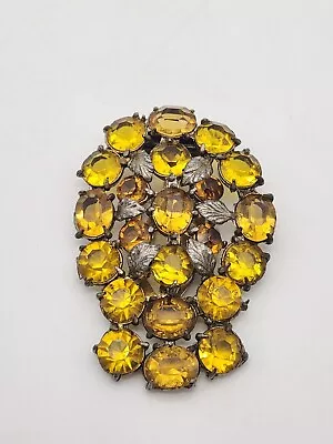 Art Deco Yellow Glass Stones And Metal Leaves Dress Clip • $25