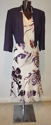 Jacques Vert Purple Cream Devore Silk Dress/jacket Mother Of Bride Suit Size 14 • £69.99