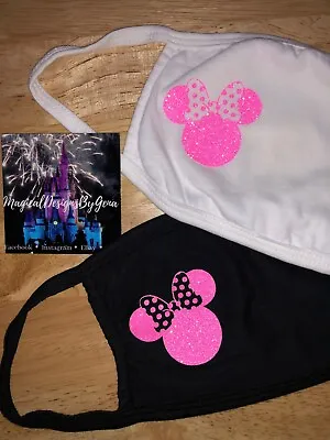 Minnie Black Face Mask Washable Hot Pink Sparkle Mickey Disney Mouse Ear Bling • $10.99