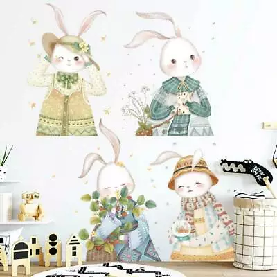 Set Of 4 Cute Rabbit Bunny Wall Decal Kids Art Nursery Decor Vinyl Sticker Mural • $18.65