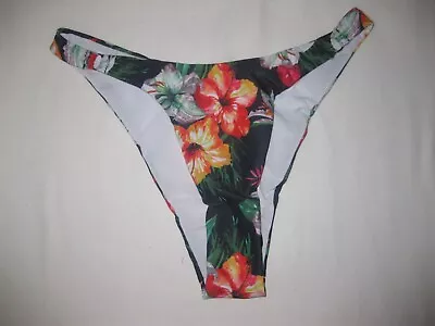 Shein Tropical Floral High-leg Cut Cheeky Bikini Bottom S Black 80s Aesthetic • $10.50