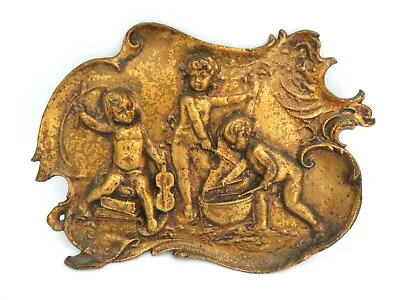 Antique NB & IW Gilt Metal Hanging Plaque Jewelry Tray Dish ~ Musical Cherubs • $85
