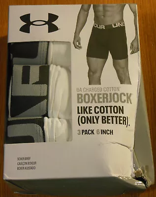 UNDER ARMOUR 1363617 MENS XL 3-PACK 6  UA COTTON BOXERJOCK WHITE Boxer Brief $40 • $14.99