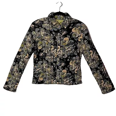 Ubu Sparkle Floral Reversible Crinkle Jacket Women's Medium Green Artsy Glitter • $38.97